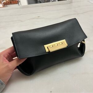 ZAC Zac Posen Earthette Clutch Chain Shoulder Bag Black Leather